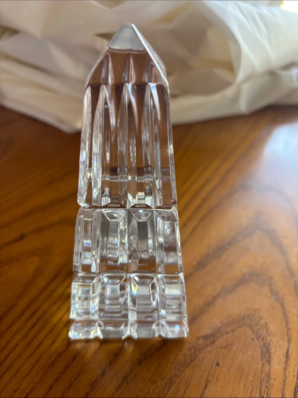 Waterford Clear Crystal Obelisk Clock with Gold-Tone Bezel